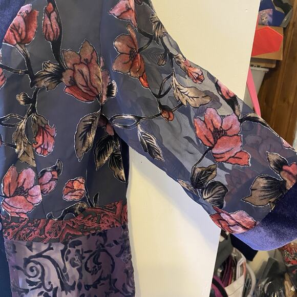Vintage Evening Kimono Velvet Burnout Cardigan Floral Black Purple Vamp Boho 12 - Picture 6 of 8
